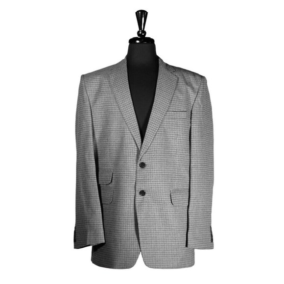 Mens Blazer Gray Check 100% Wool Dress Formal Suit Jacket Wedding Sport Coat 42R